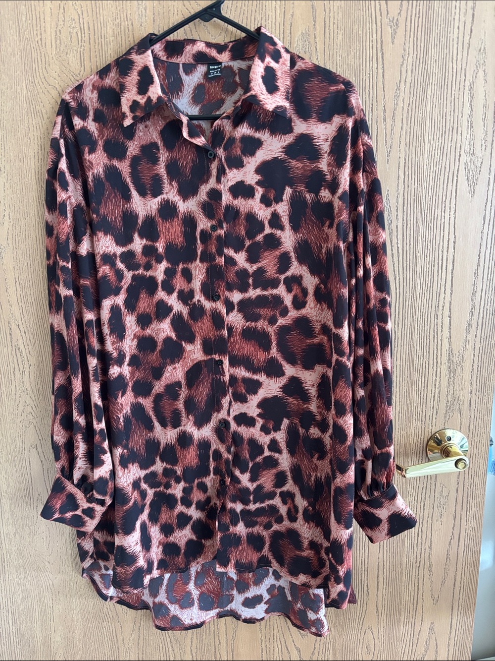 SHEIN Rust and Black Leopard Print Button-Down Blouse
